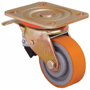 Полиуретановое колесо поворот. с торм. VB 100 мм, 350 кг (обод - чугун, шарикоподш.)