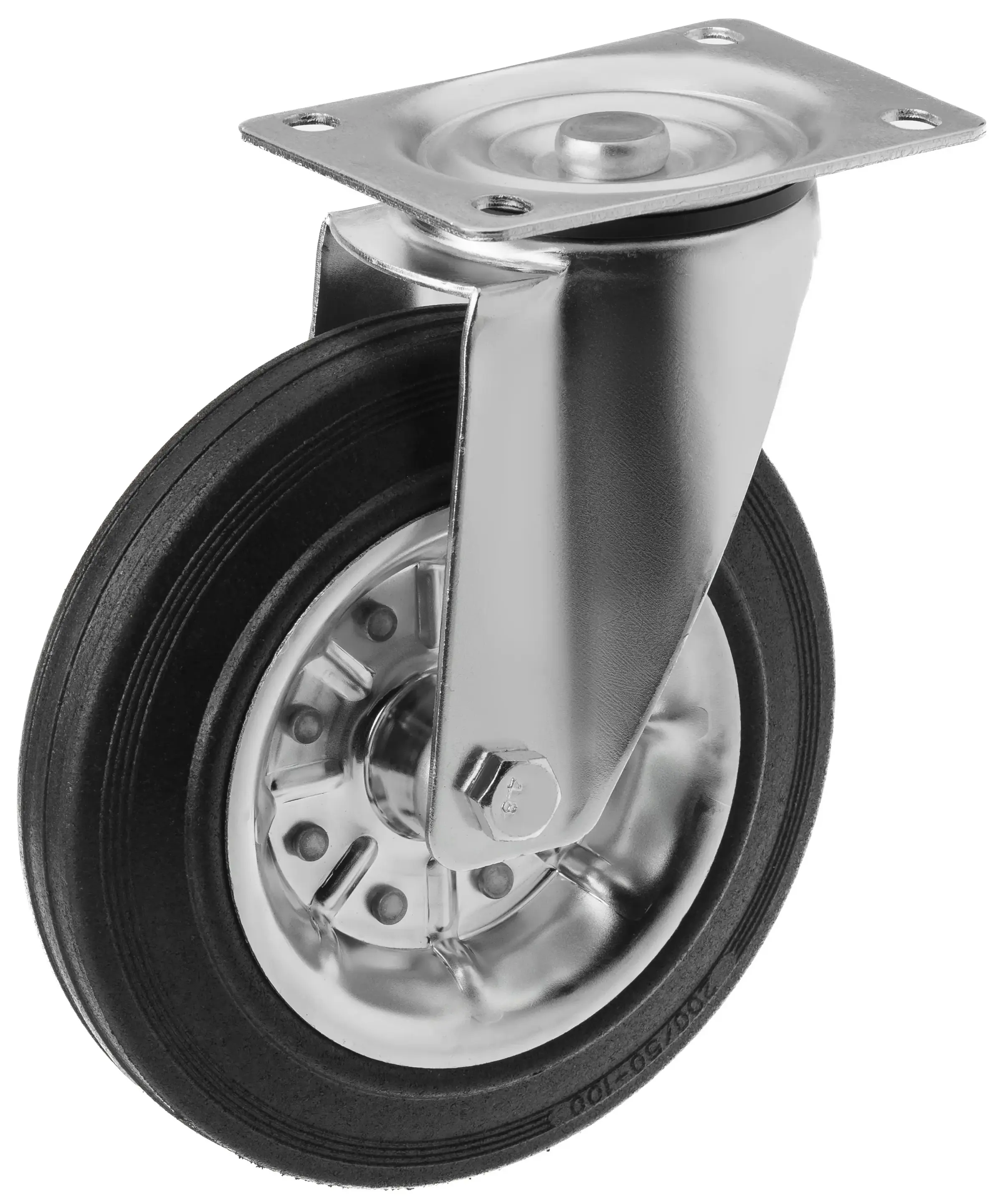 Промышленное усиленное колесо 200 мм (площадка, поворотное, черная резина, роликоподшипник) - SRC 80